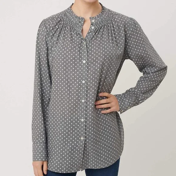 LOFT | Dotted Ruffle Collar Shirt - Picture 1 of 4